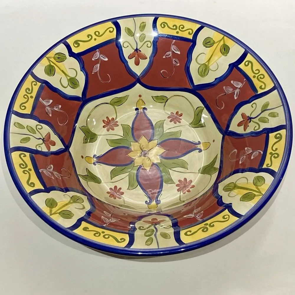PIER 1 Vallarta Large Pasta Serving Bowl 14.25” Hand Painted Boho Mexican Floral